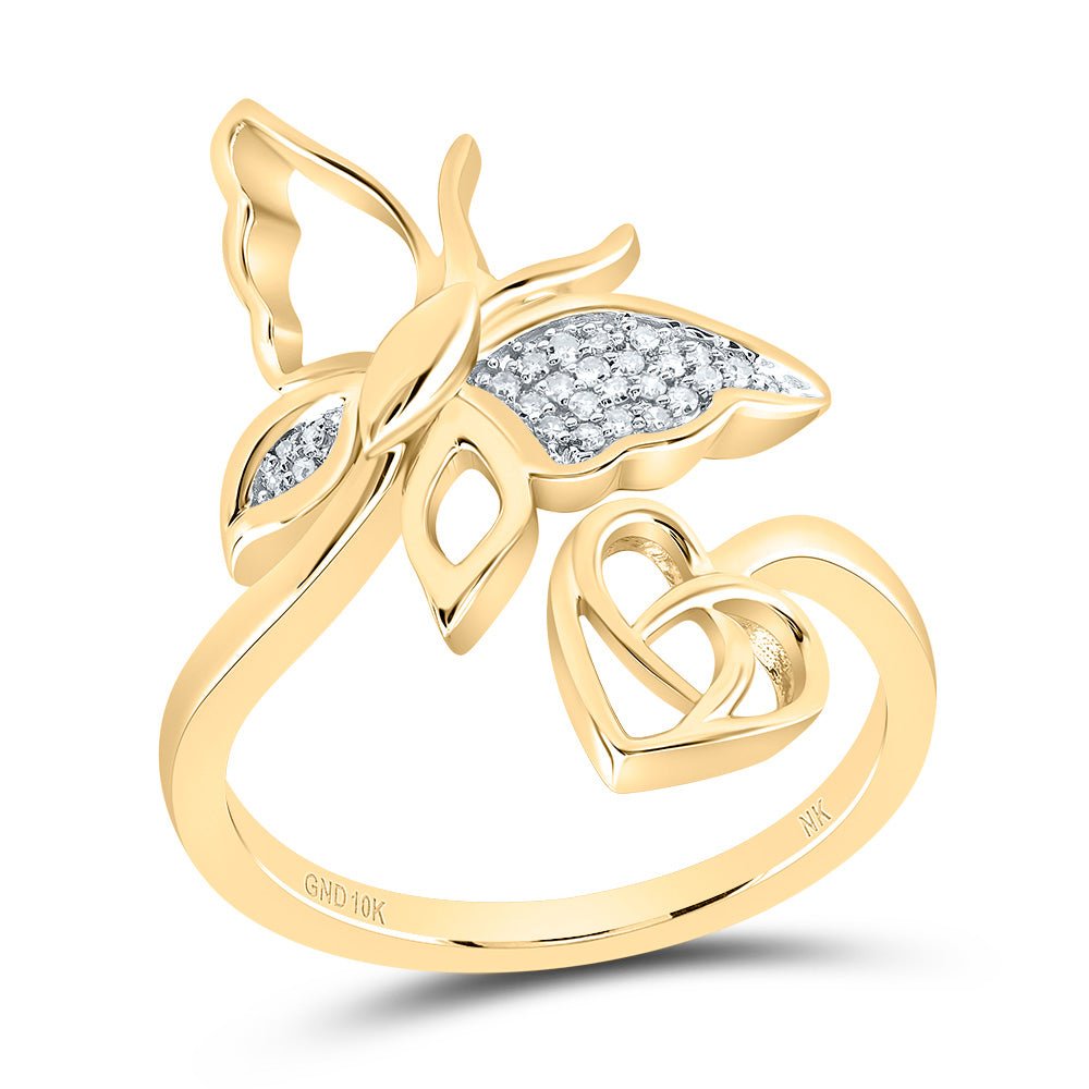 10K Yellow Gold Diamond Butterfly Heart Ring 1/12 Cttw - Splendid Jewellery
