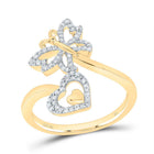 10K Yellow Gold Diamond Butterfly Heart Ring 1/5 Cttw - Splendid Jewellery