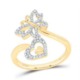 10K Yellow Gold Diamond Butterfly Heart Ring 1/5 Cttw - Splendid Jewellery