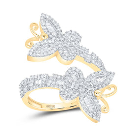 10K Yellow Gold Diamond Butterfly Women's Cuff Ring 1 Cttw - Splendid Jewellery