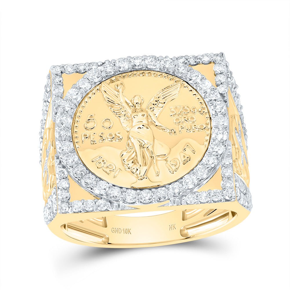 10K Yellow Gold Diamond Centenario Men's Ring 1 1/2 Cttw - Splendid Jewellery