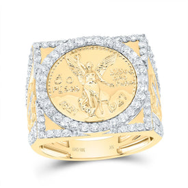 10K Yellow Gold Diamond Centenario Men's Ring 1 1/2 Cttw - Splendid Jewellery