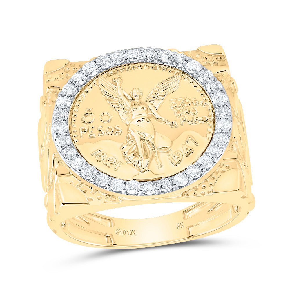 10K Yellow Gold Diamond Centenario Men's Ring 5/8 Cttw - Splendid Jewellery