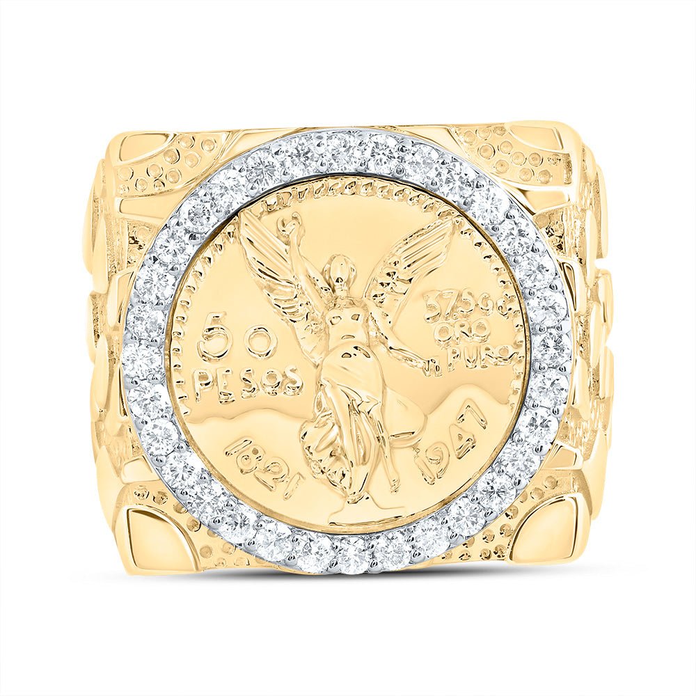 10K Yellow Gold Diamond Centenario Men's Ring 5/8 Cttw - Splendid Jewellery