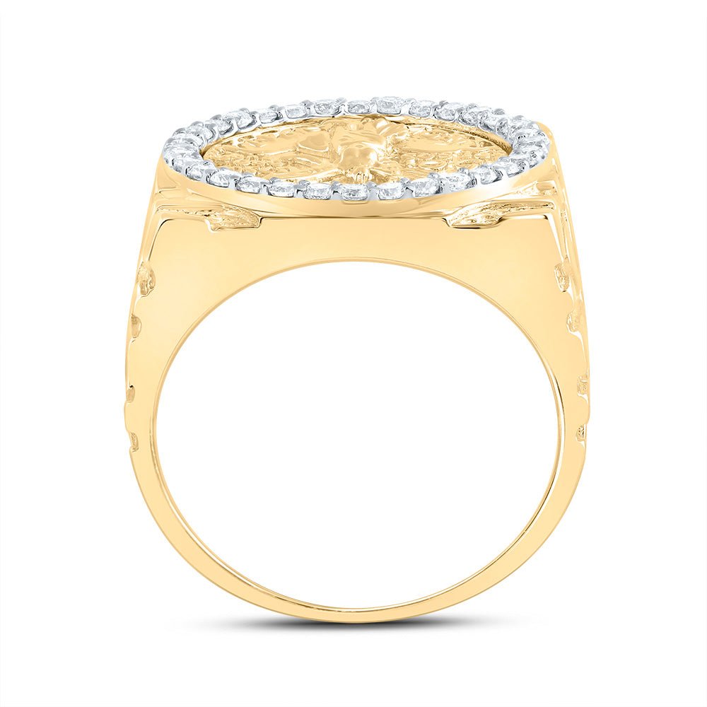 10K Yellow Gold Diamond Centenario Men's Ring 5/8 Cttw - Splendid Jewellery