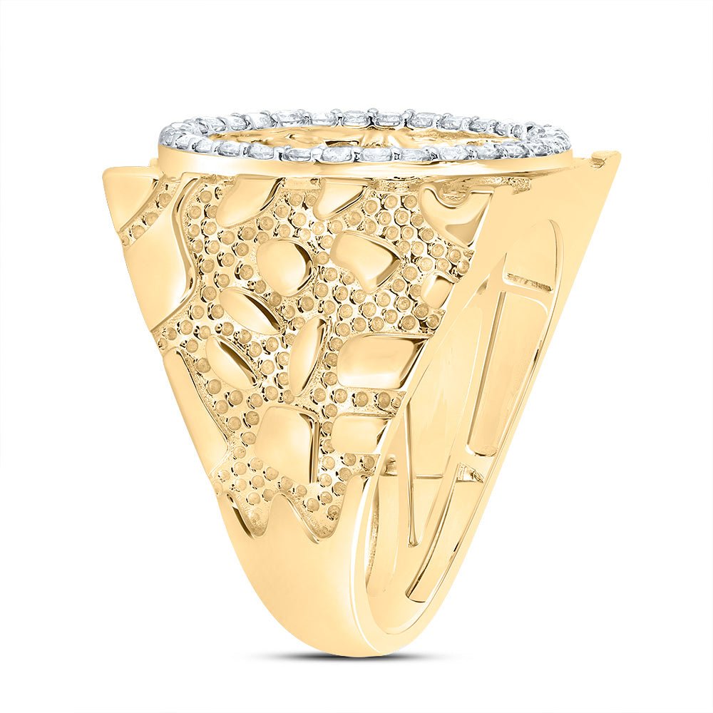 10K Yellow Gold Diamond Centenario Men's Ring 5/8 Cttw - Splendid Jewellery