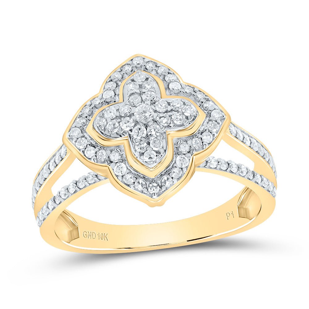 10K Yellow Gold Diamond Clover Ring 1/2 Cttw - Splendid Jewellery