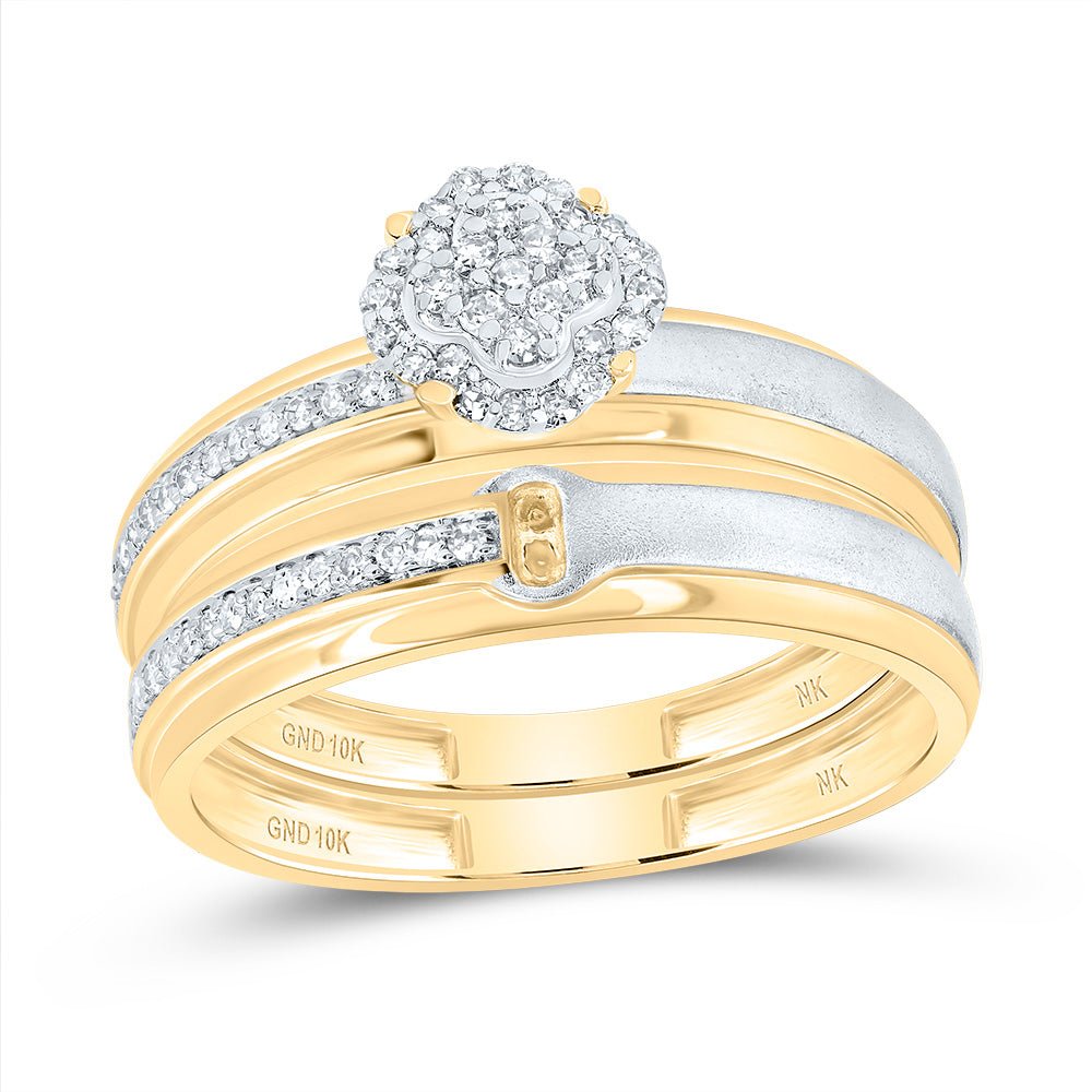 10K Yellow Gold Diamond Clover Trio Ring Set 1/3 Cttw - Splendid Jewellery