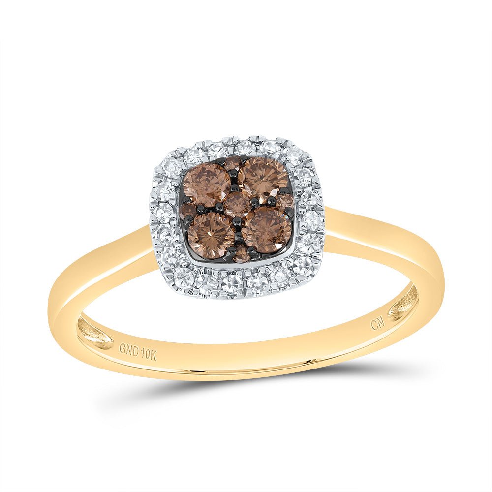 10K Yellow Gold Diamond Cognac Cushion Ring 1/3 Cttw - Splendid Jewellery