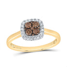 10K Yellow Gold Diamond Cognac Cushion Ring 1/3 Cttw - Splendid Jewellery