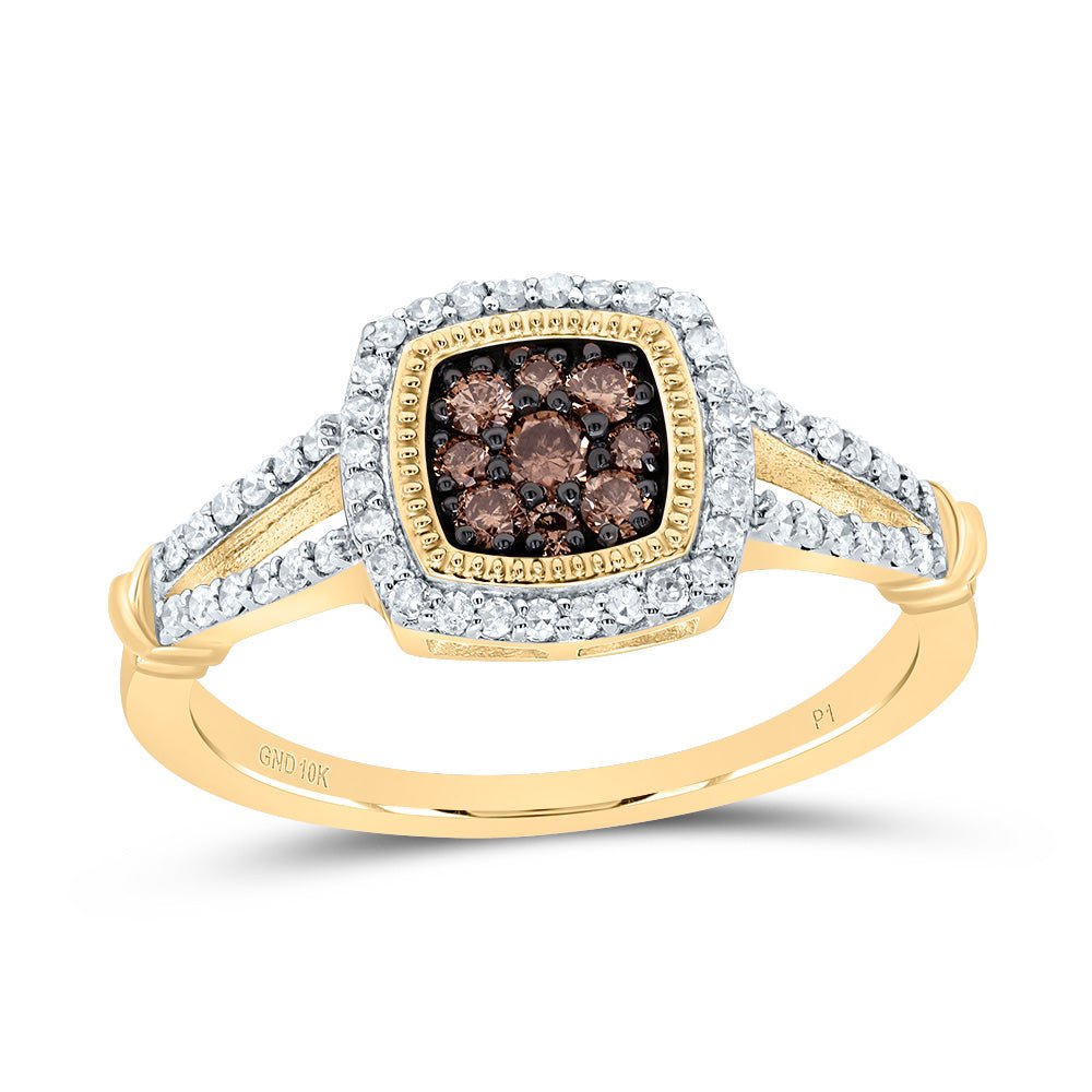 10K Yellow Gold Diamond Cognac Cushion Ring 3/8 Cttw - Splendid Jewellery