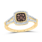 10K Yellow Gold Diamond Cognac Cushion Ring 3/8 Cttw - Splendid Jewellery
