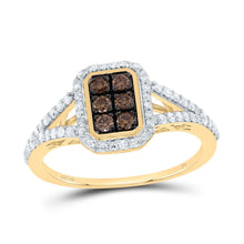 Load image into Gallery viewer, 10K Yellow Gold Diamond Cognac Emerald Ring 1/2 Cttw - Splendid Jewellery