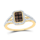 10K Yellow Gold Diamond Cognac Emerald Ring 1/2 Cttw - Splendid Jewellery