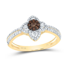 Load image into Gallery viewer, 10K Yellow Gold Diamond Cognac Flower Ring 1/2 Cttw - Splendid Jewellery