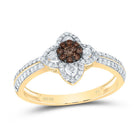 10K Yellow Gold Diamond Cognac Flower Ring 1/2 Cttw - Splendid Jewellery