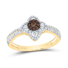 10K Yellow Gold Diamond Cognac Flower Ring 1/2 Cttw - Splendid Jewellery