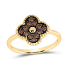 10K Yellow Gold Diamond Cognac Gift Clover Ring 1/3 Cttw - Splendid Jewellery