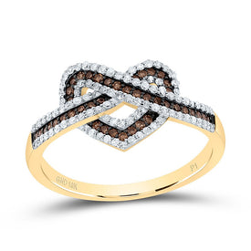 10K Yellow Gold Diamond Cognac Heart Ring 1/2 Cttw - Splendid Jewellery
