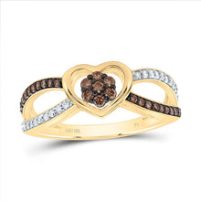 Load image into Gallery viewer, 10K Yellow Gold Diamond Cognac Heart Ring 1/3 Cttw - Splendid Jewellery
