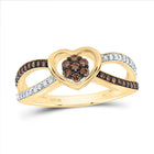 10K Yellow Gold Diamond Cognac Heart Ring 1/3 Cttw - Splendid Jewellery