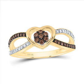 10K Yellow Gold Diamond Cognac Heart Ring 1/3 Cttw - Splendid Jewellery