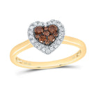 10K Yellow Gold Diamond Cognac Heart Ring 1/3 Cttw - Splendid Jewellery