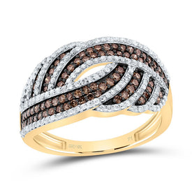 10K Yellow Gold Diamond Cognac Women's Ring 3/4 Cttw - Splendid Jewellery