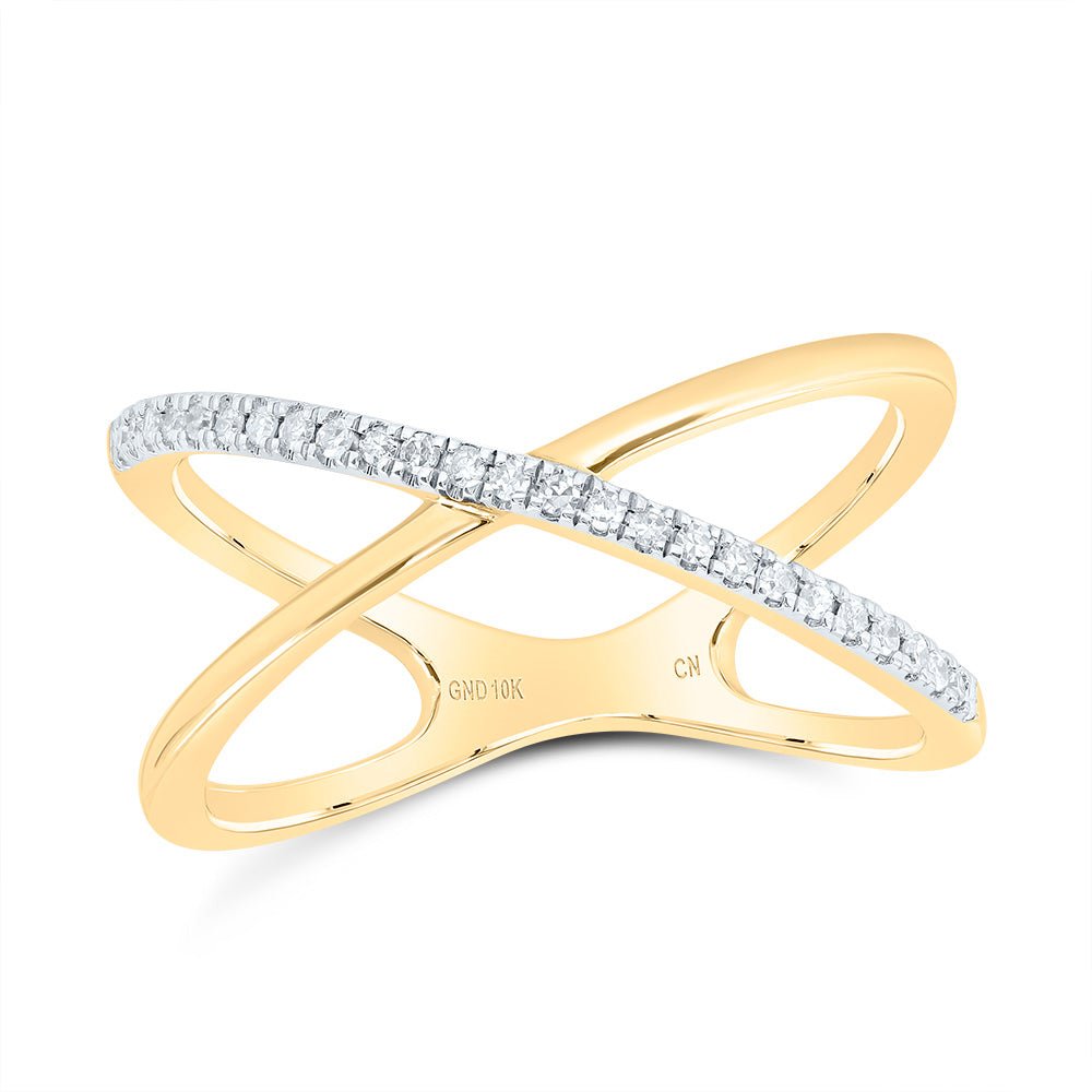 10K Yellow Gold Diamond Criss Cross Designer Ring 1/10 Cttw - Splendid Jewellery