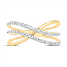10K Yellow Gold Diamond Criss Cross Designer Ring 1/5 Cttw - Splendid Jewellery