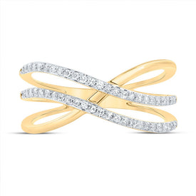 10K Yellow Gold Diamond Criss Cross Designer Ring 1/5 Cttw - Splendid Jewellery
