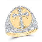 10K Yellow Gold Diamond Crome Cross Men's Ring 1 7/8 Cttw - Splendid Jewellery