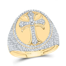 Load image into Gallery viewer, 10K Yellow Gold Diamond Crome Cross Men's Ring 1 7/8 Cttw - Splendid Jewellery
