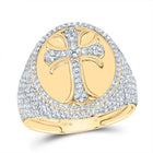 10K Yellow Gold Diamond Crome Cross Men's Ring 1 7/8 Cttw - Splendid Jewellery