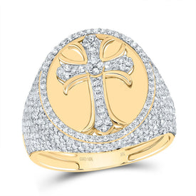 10K Yellow Gold Diamond Crome Cross Men's Ring 1 7/8 Cttw - Splendid Jewellery