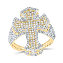 Load image into Gallery viewer, 10K Yellow Gold Diamond Crome Cross Men's Ring 2 5/8 Cttw - Splendid Jewellery