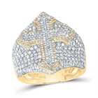 10K Yellow Gold Diamond Cross Men's Ring 2 1/2 Cttw - Splendid Jewellery