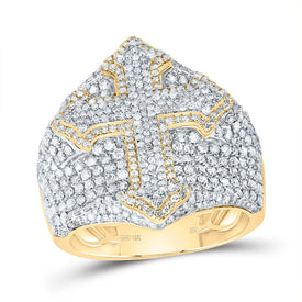 10K Yellow Gold Diamond Cross Men's Ring 2 1/2 Cttw - Splendid Jewellery