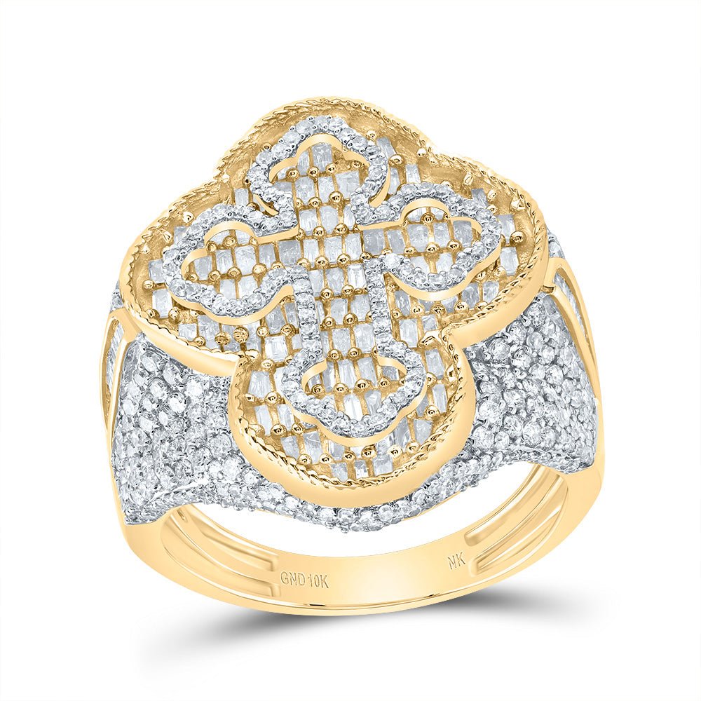 10K Yellow Gold Diamond Cross Men's Ring 2 5/8 Cttw - Splendid Jewellery