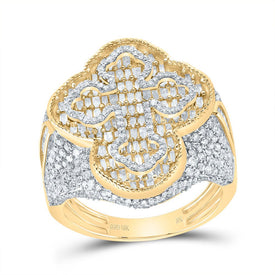 10K Yellow Gold Diamond Cross Men's Ring 2 5/8 Cttw - Splendid Jewellery