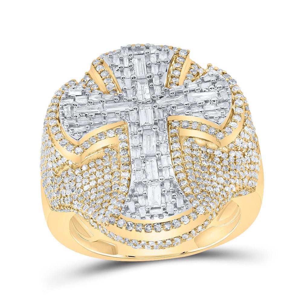 10K Yellow Gold Diamond Cross Men's Ring 3 Cttw - Splendid Jewellery