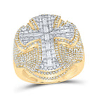 10K Yellow Gold Diamond Cross Men's Ring 3 Cttw - Splendid Jewellery