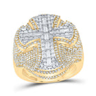 10K Yellow Gold Diamond Cross Men's Ring 3 Cttw - Splendid Jewellery