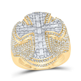 10K Yellow Gold Diamond Cross Men's Ring 3 Cttw - Splendid Jewellery