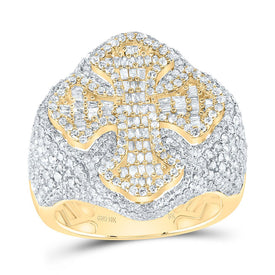 10K Yellow Gold Diamond Cross Men's Ring 3 Cttw - Splendid Jewellery