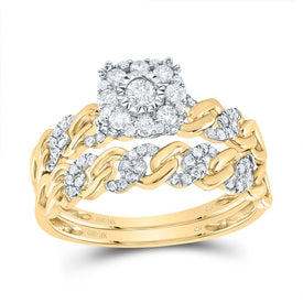 10K Yellow Gold Diamond Cuban Fashion Trio Ring Set 1/2 Cttw - Splendid Jewellery