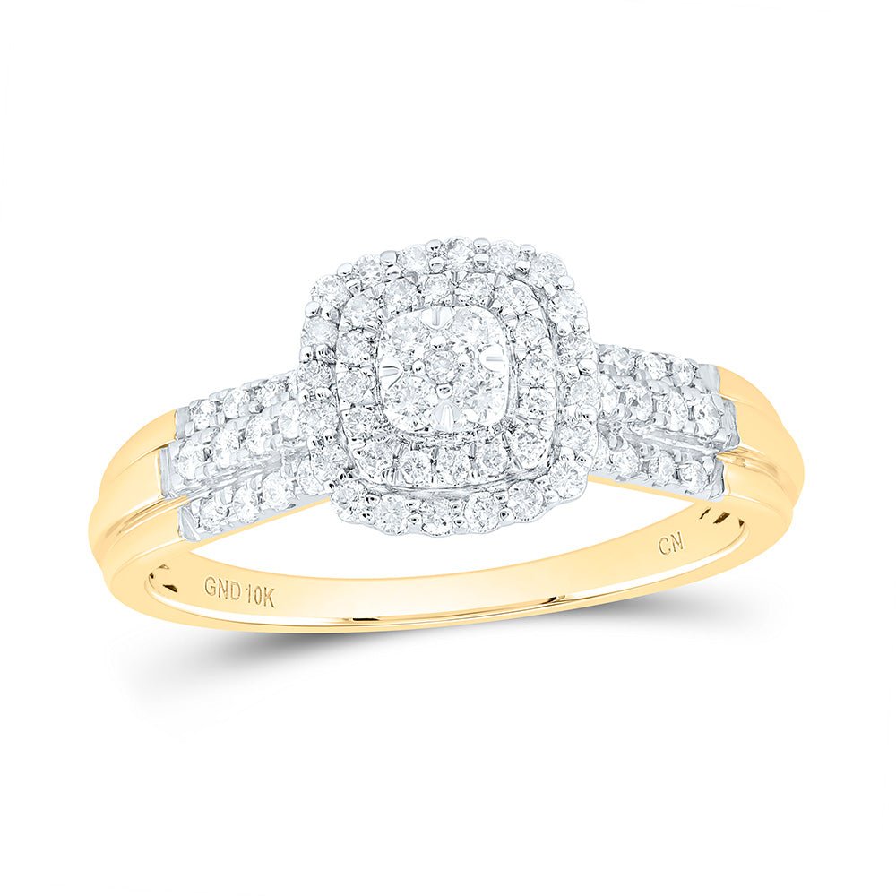 10K Yellow Gold Diamond Cushion Double Halo Bridal Ring 1/3 Cttw - Splendid Jewellery