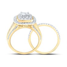 Load image into Gallery viewer, 10K Yellow Gold Diamond Cushion Double Halo Bridal Set 1 Cttw - Splendid Jewellery