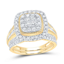 Load image into Gallery viewer, 10K Yellow Gold Diamond Cushion Double Halo Bridal Set 1 Cttw - Splendid Jewellery