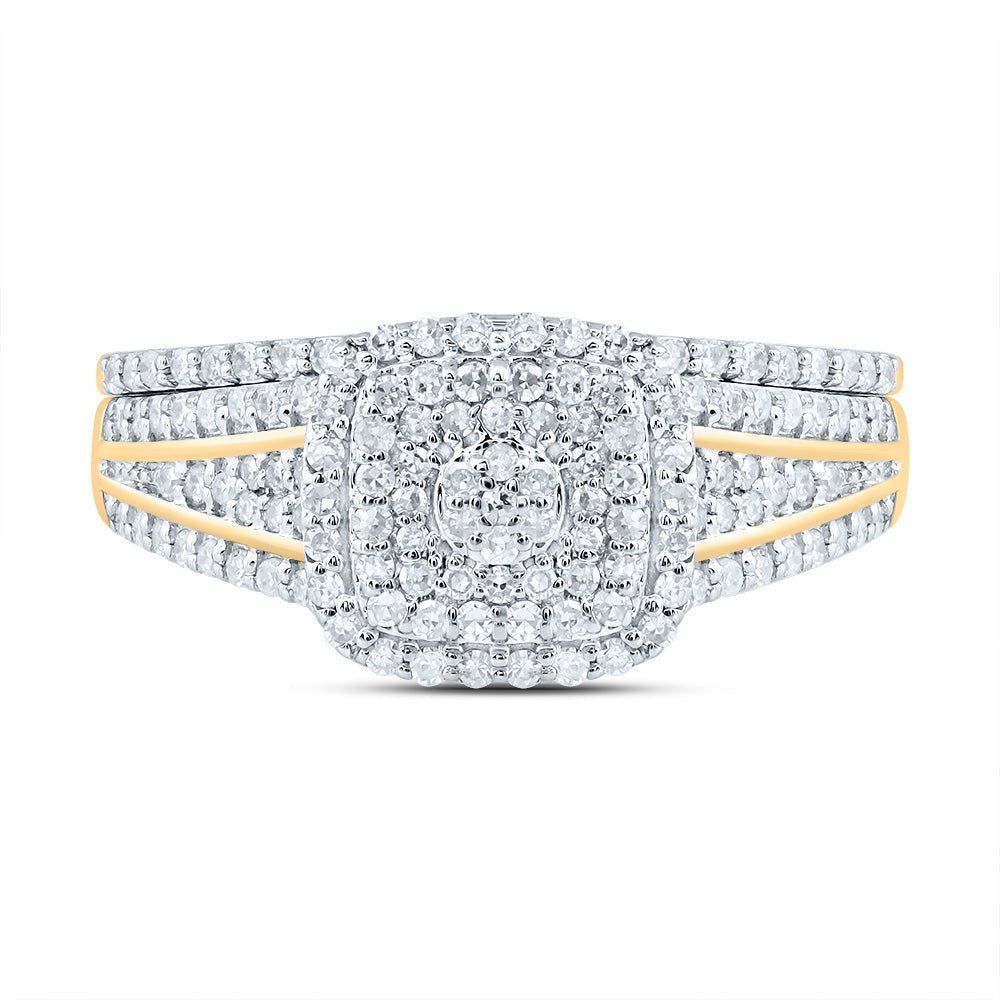 10K Yellow Gold Diamond Cushion Double Halo Bridal Set 1/2 Cttw - Splendid Jewellery